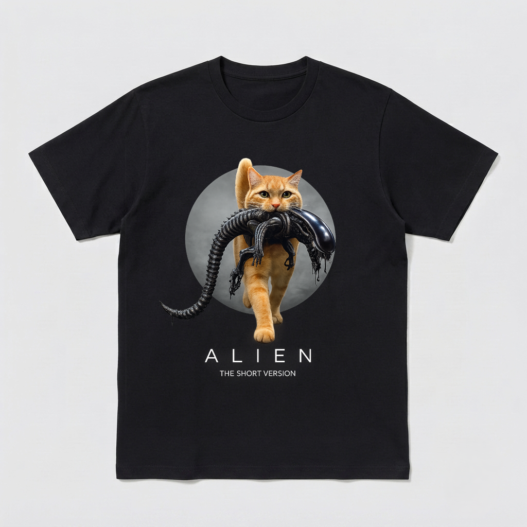 Alien shirt Unisex The Short Version Funny Sci Fi Horror Movie Cat Lover - HQ