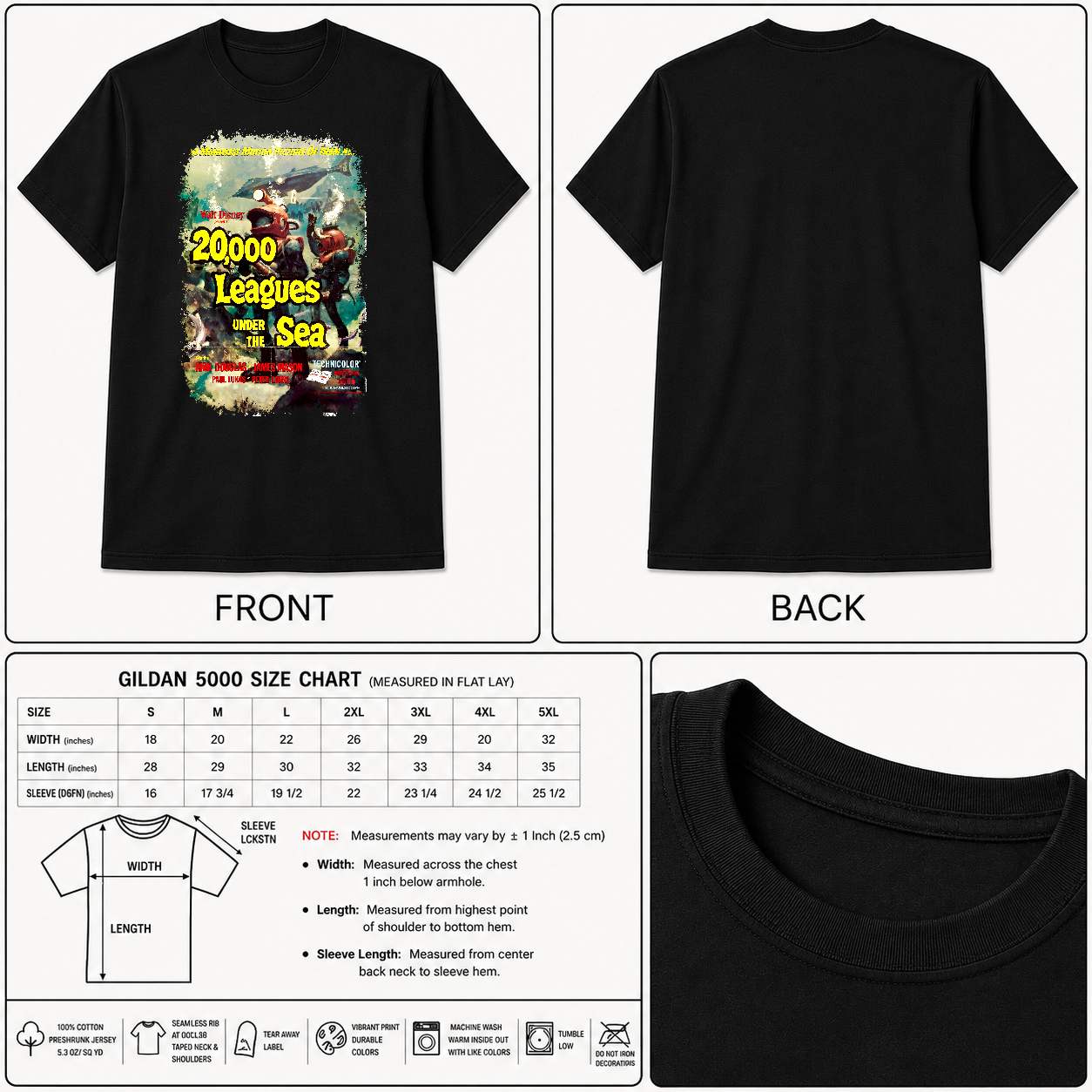 20,000 Leagues Under the Sea (1954) - Movie Poster inspired Unisex Black Shirt