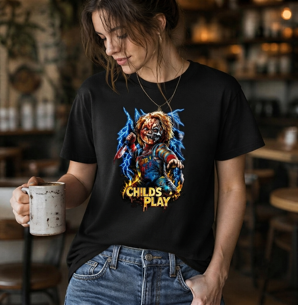 Creepy Possessed Doll Cyborg Skull Horror Halloween Graphic Men's Shirt
