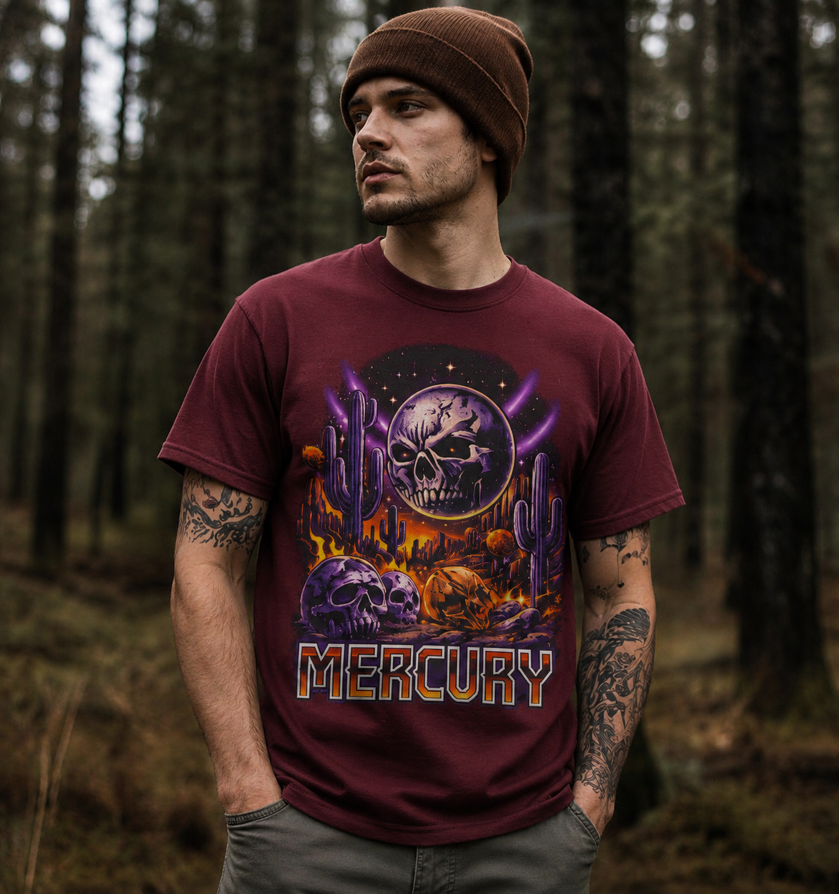 Mercury Planet Graphic Shirt Vintage Desert Skull Basketball Black Tee