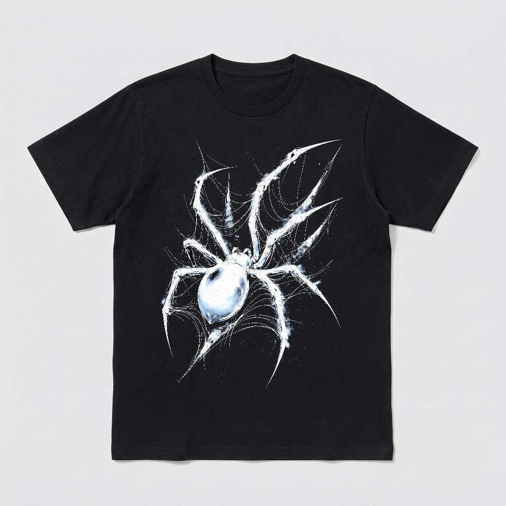 White Spider Web Gothic Arachnid Sketch Art Unisex Black Shirt