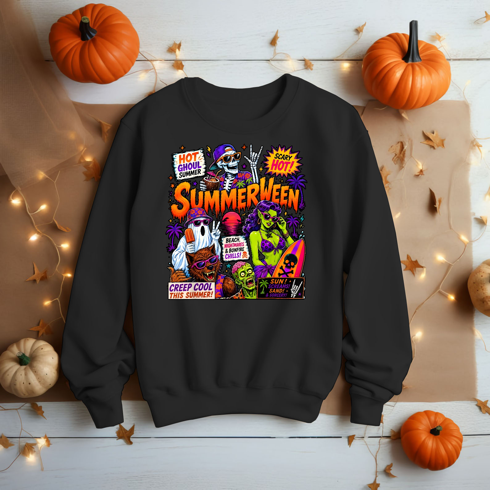 Spooky Summerween, Funny Ghost Skeleton Halloween Summer T-Shirt-TH82091
