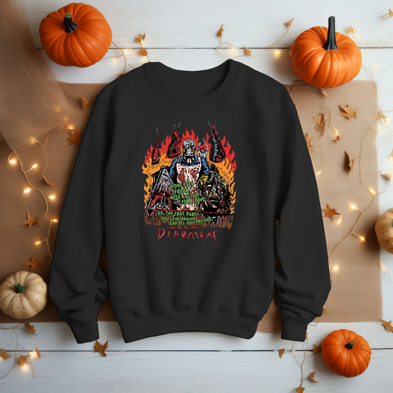 Vintage Slasher Horror Butcher Shirt Dead Meat Creepy Halloween Graphic Tee