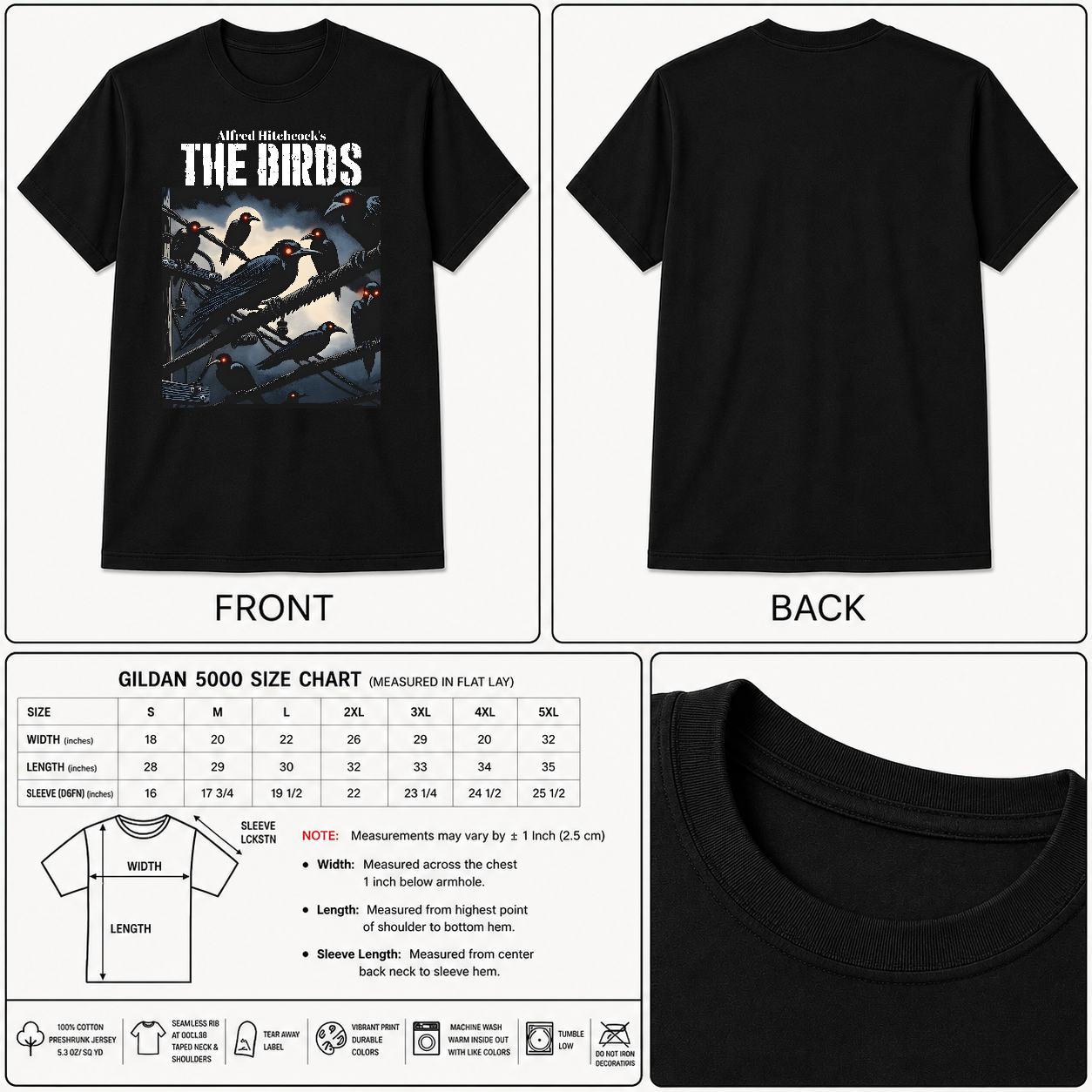 The Birds T Shirt - 60's Alfred Hitchcock Horror Classic Graphic Art Tee - New-TH82090
