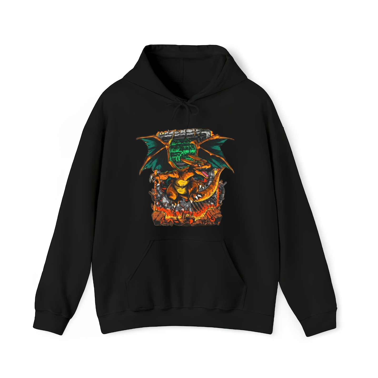 Vintage Fire Dragon Monster Retro Gaming Anime Style Men's Graphic Shirt
