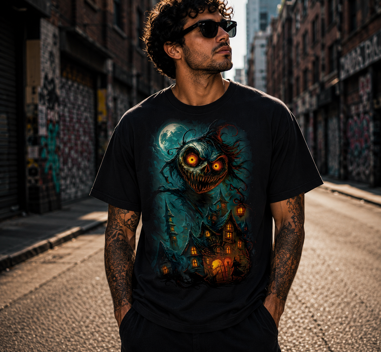 Haunted Mansion Demon Skull Monster Dark Horror Art Unisex Black Shirt