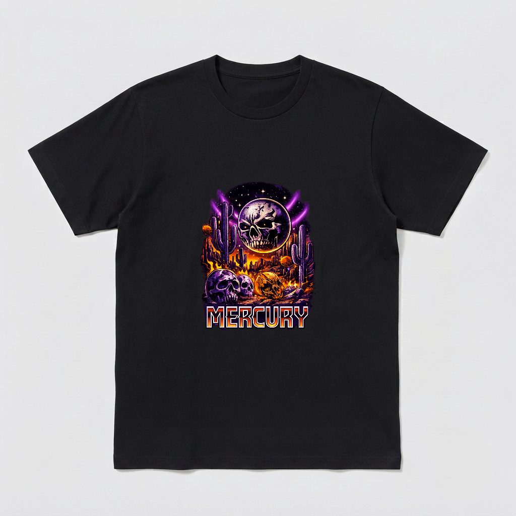 Mercury Planet Graphic Shirt Vintage Desert Skull Basketball Black Tee