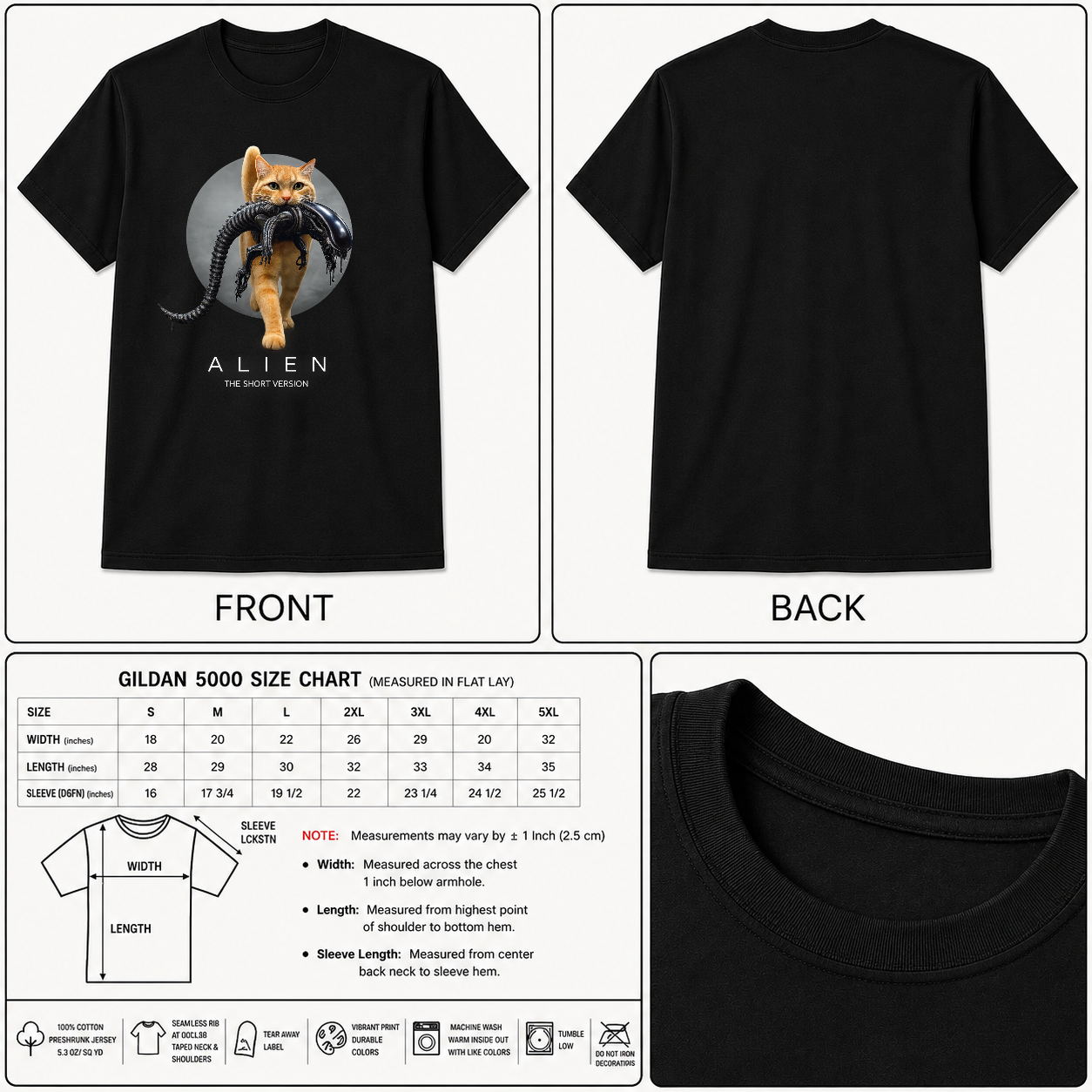 Alien shirt Unisex The Short Version Funny Sci Fi Horror Movie Cat Lover - HQ