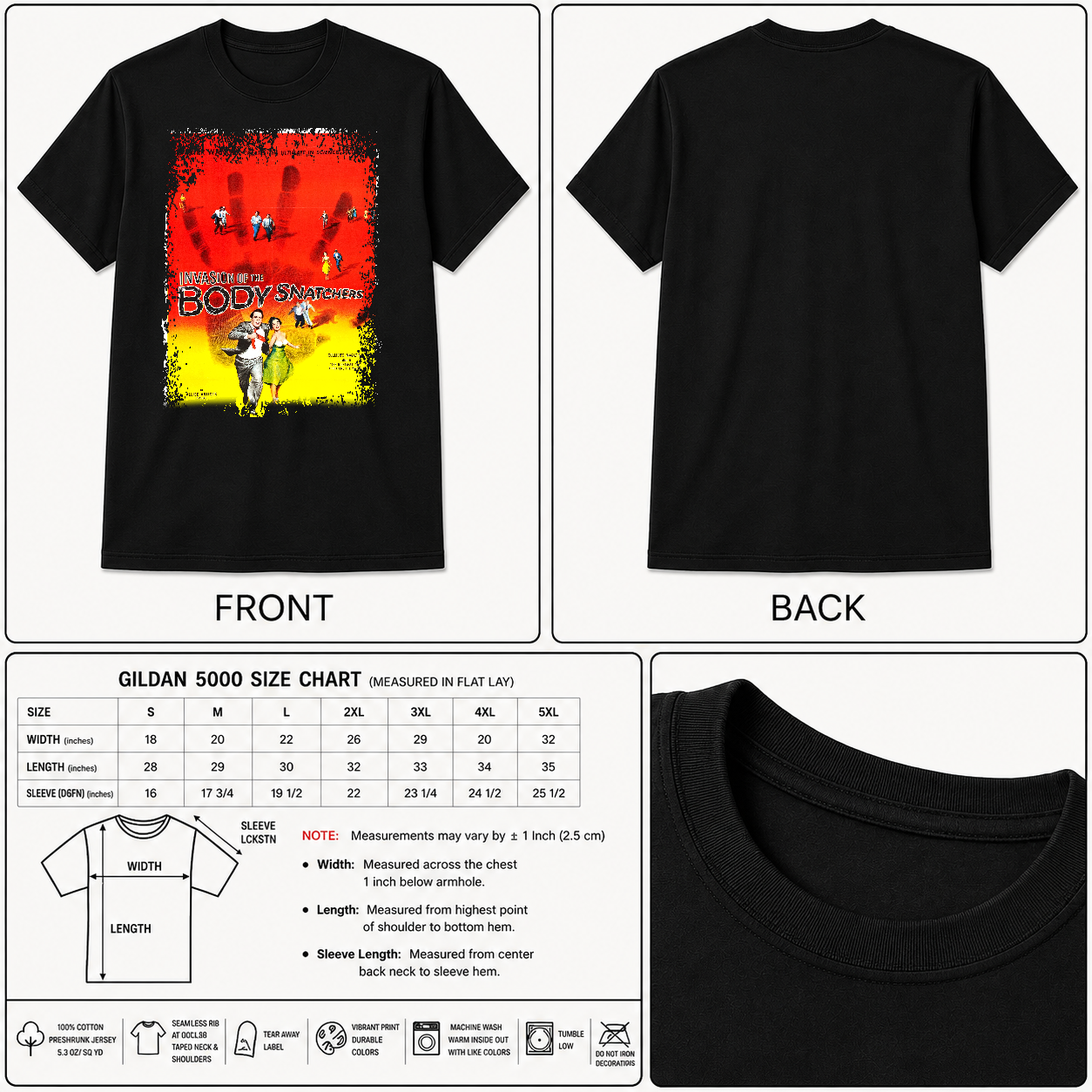 Invasion of the Body Snatchers - Movie Poster inspired Unisex Black T-Shirt - HQ