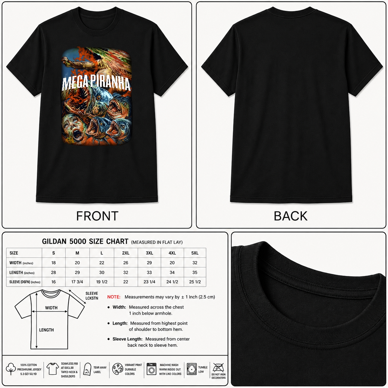 Horror B-Movie T-Shirt - Mega Piranha- Sizes S - 5XL - Gore Terror-TH82089