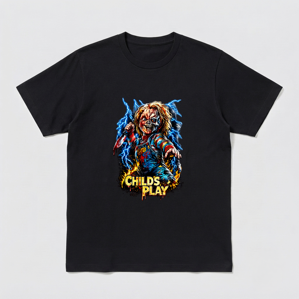 Creepy Possessed Doll Cyborg Skull Horror Halloween Graphic Men's Shirt