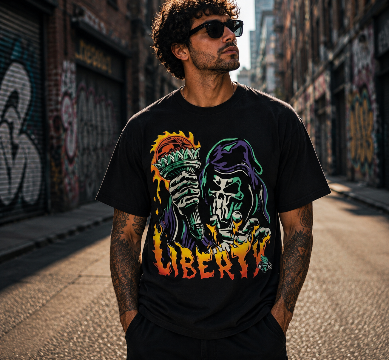 Grim Reaper Statue Torch Flame Graphic Tee Vintage Basketball Skeleton Shirt
