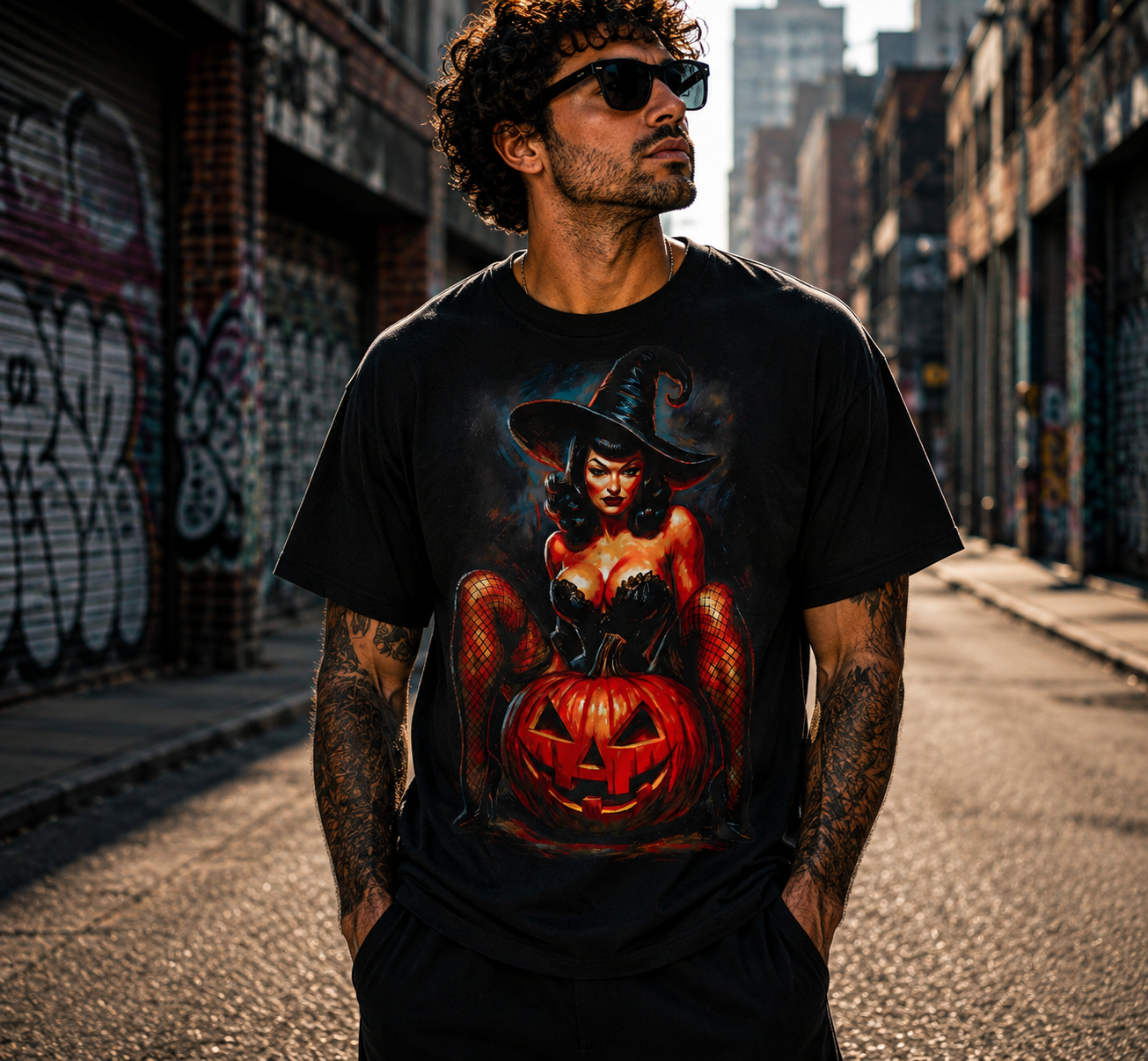Horror Sexy Witch Tee Unique Halloween Unisex Black Printed Shirt