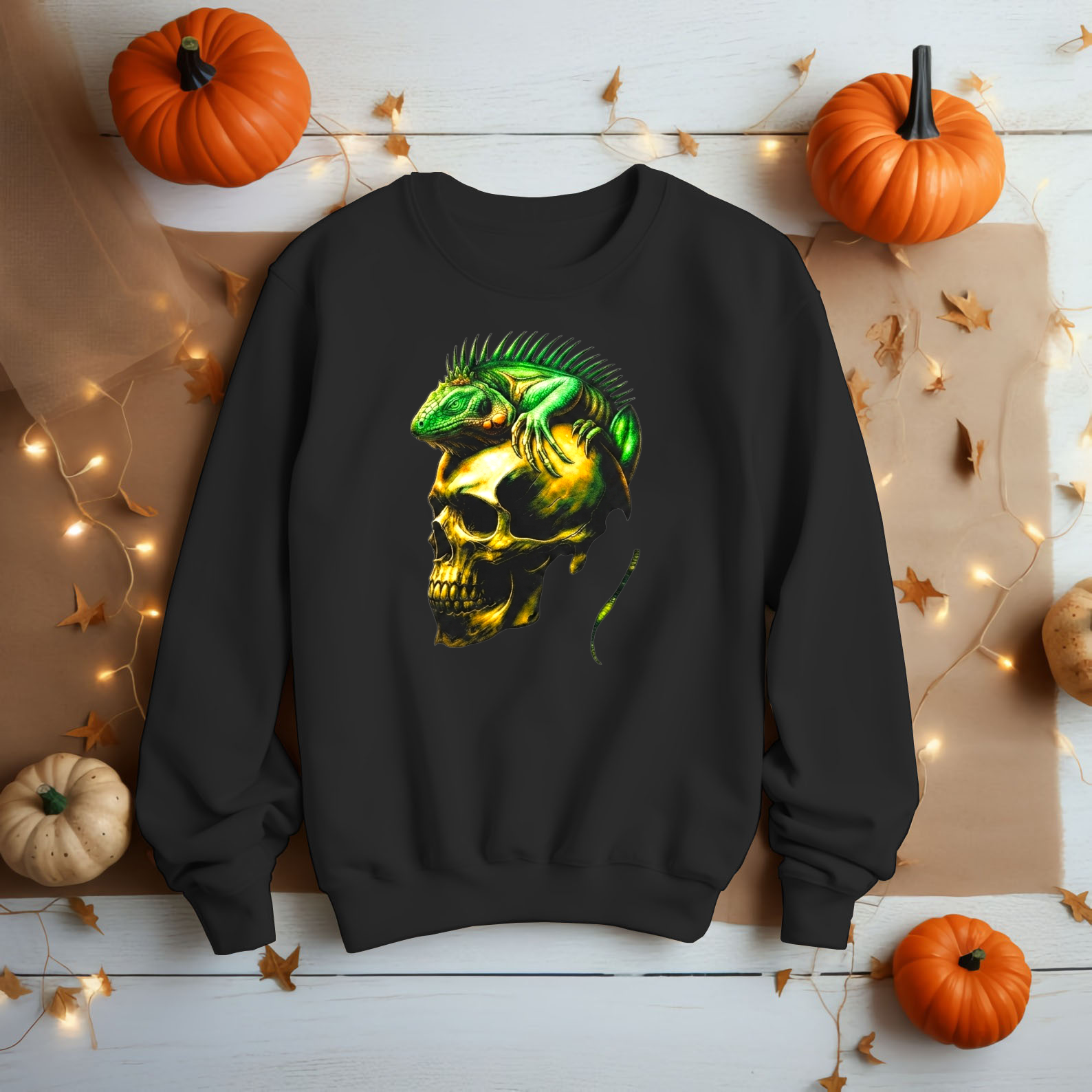 Iguana Skull Shirt Green Reptile Skeleton Gothic Horror Graphic Art Cool Tee