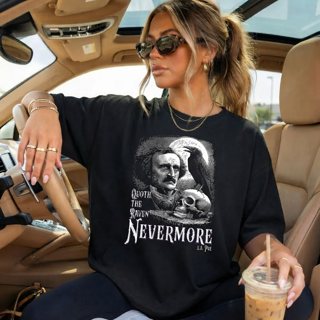 Edgar Allan Poe Raven Nevermore Gothic Horror Halloween Art Shirt - HQ