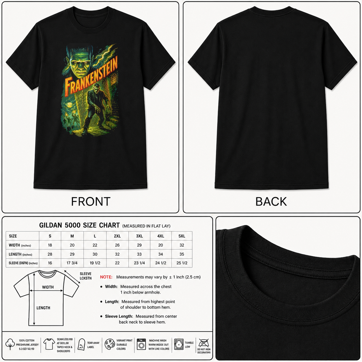 Evil Horror Frankenstein Style Printed Unisex Black Shirt
