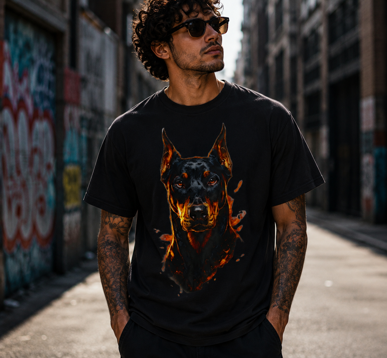 Doberman Dog Portrait Shirt Fierce Fire Design Animal Lover Tee