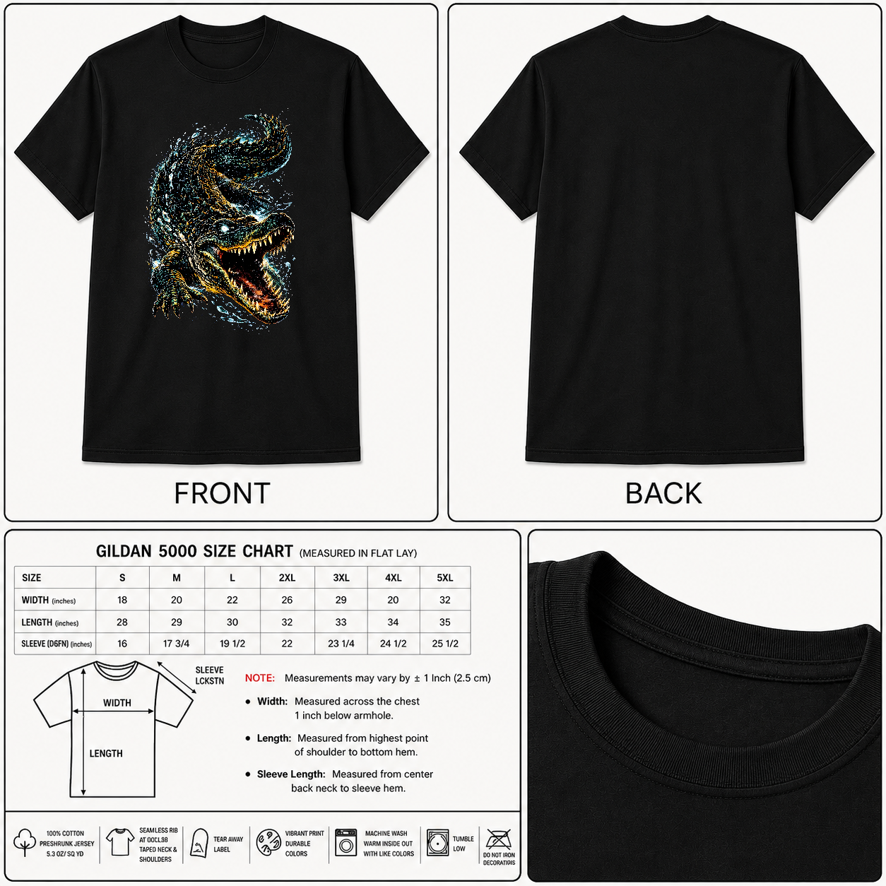 Crocodile Water Splash Alligator Attack Graphic Unisex Black Shirt