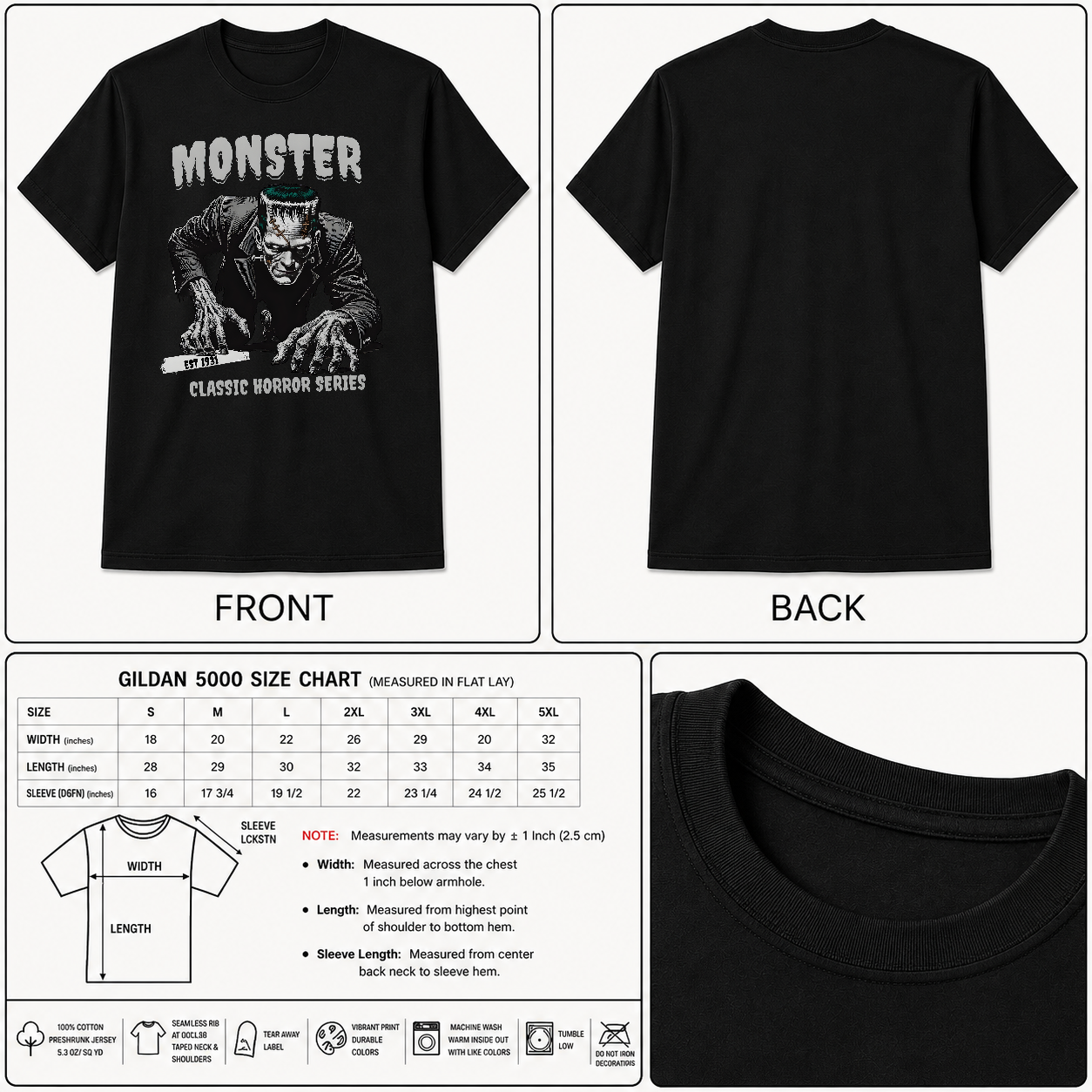 Monster Frankenstein 1931 Classic Horror Tee Vintage Poster Shirt - HQ