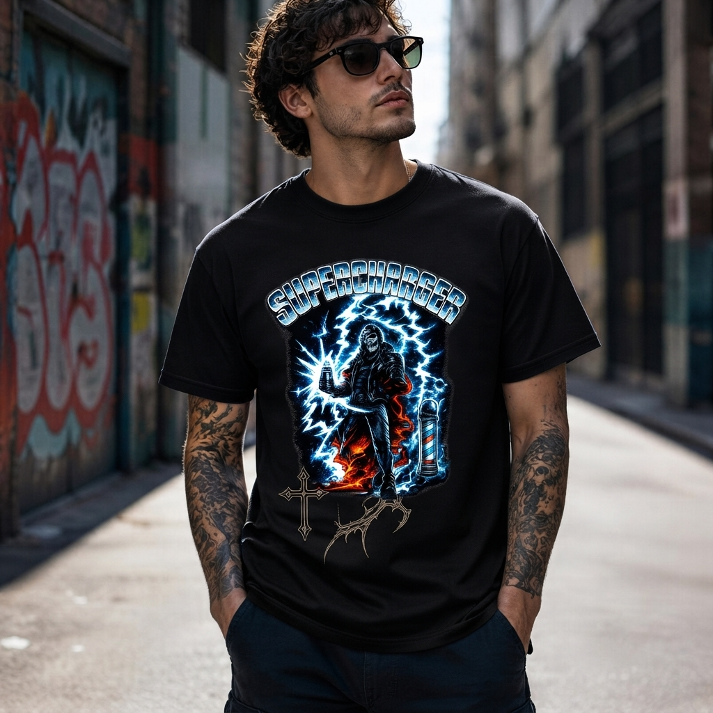 Super Barber Skeleton Hero Hairdresser Lightning Funny Shirt