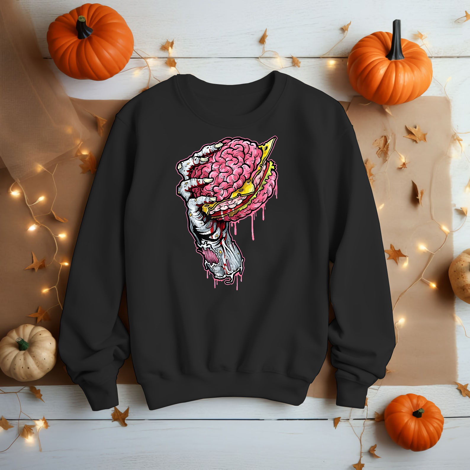 Zombie Brain Hamburger Halloween Horror Humor T-Shirt-TH82093
