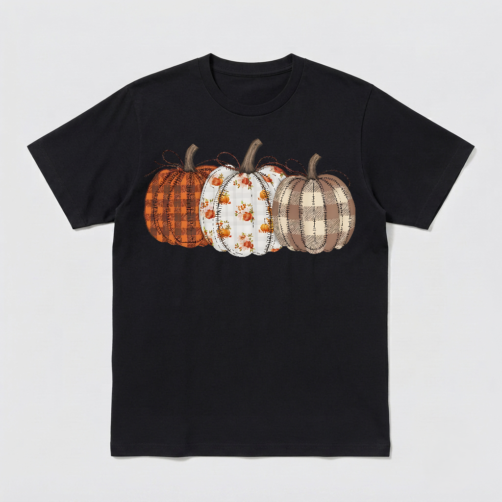 Fall Pumpkin T-Shirt, Autumn Fall Shirt, Thanksgiving Shirt, Pumpkins Shirt, Checkered Pumpkin Shirt