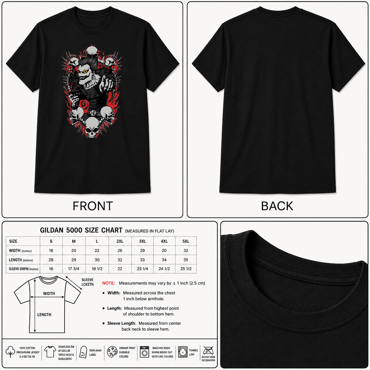 Death Note Shirt Anime Ryuk Light Yagami Graphic Gift Unisex