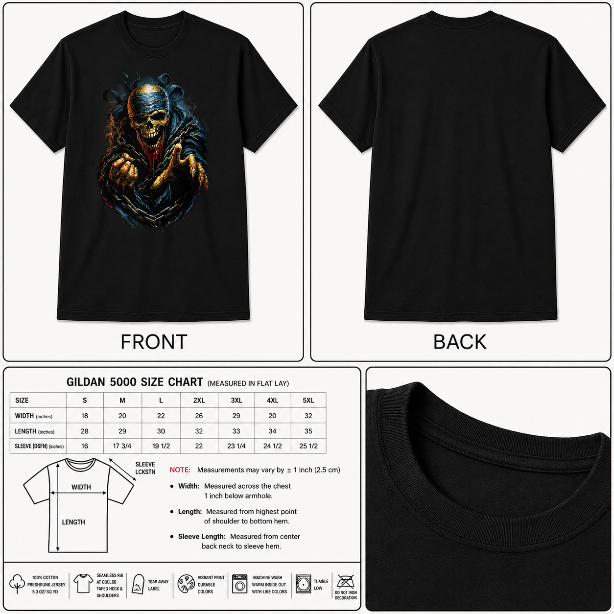 Inspired by The Mummy – Chained Skeleton Undead Horror Art Unisex Black Shirt