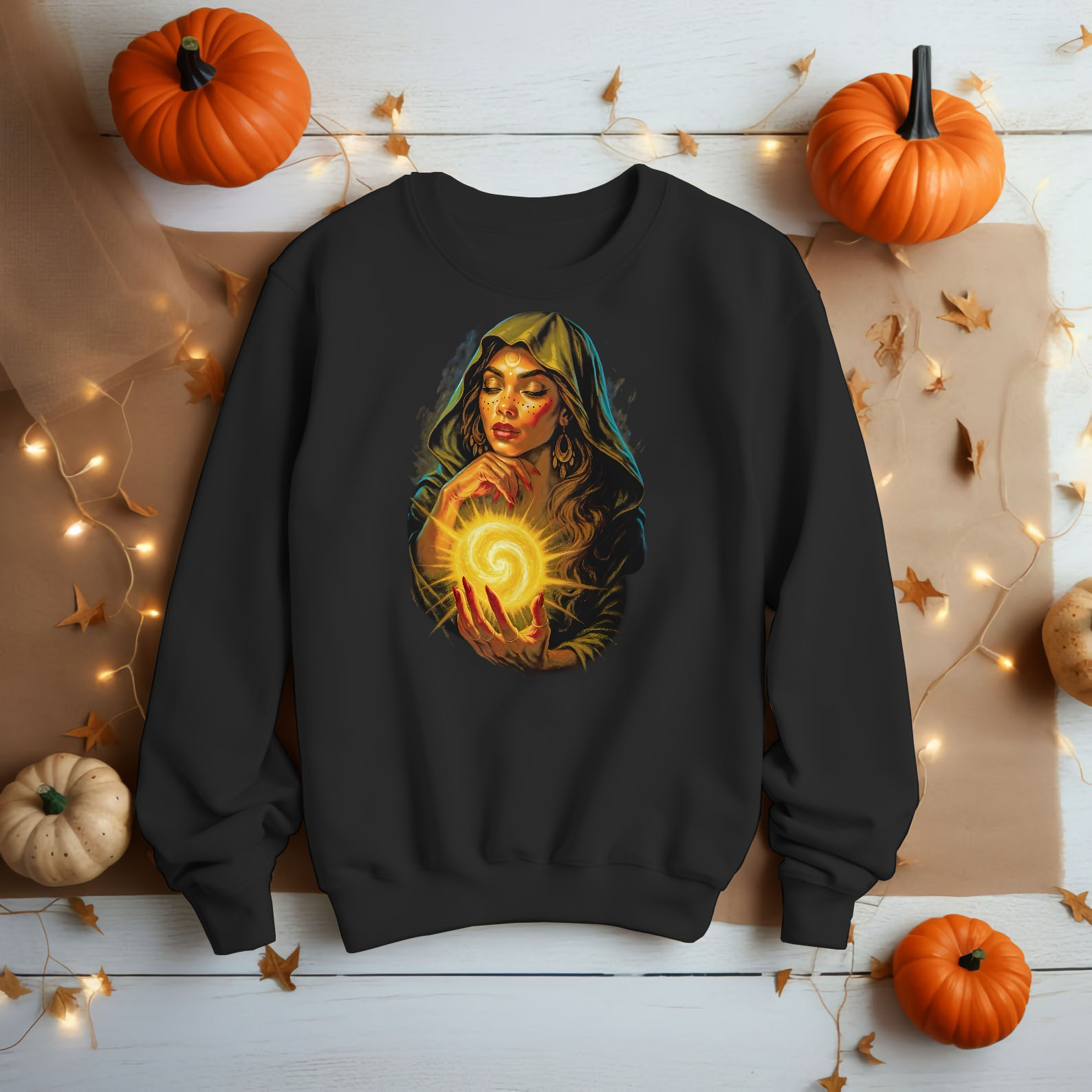 Horror Halloween Spiritual White Witch Printed Unisex Black Shirt