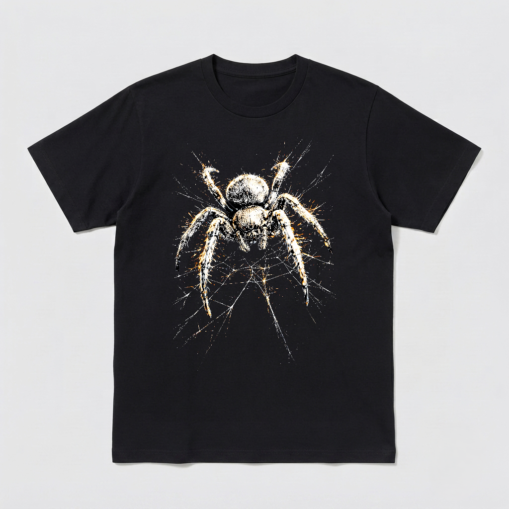 White Spider Web Realistic Arachnid Unisex Black Shirt