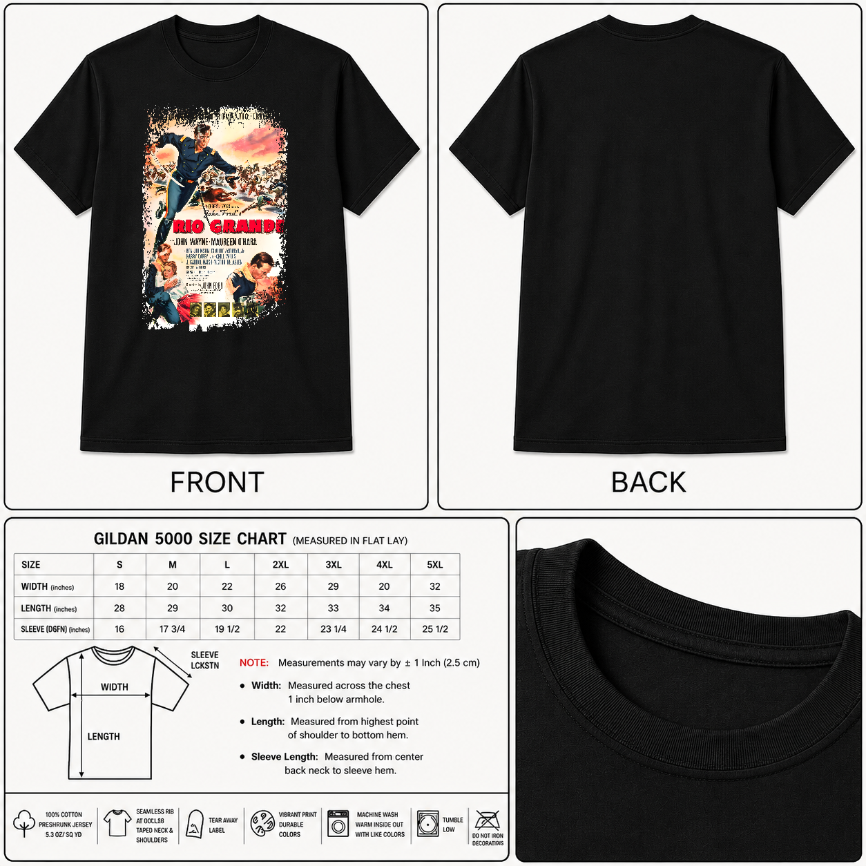 Rio Grande - Western Movie Poster inspired Unisex Black Shirt