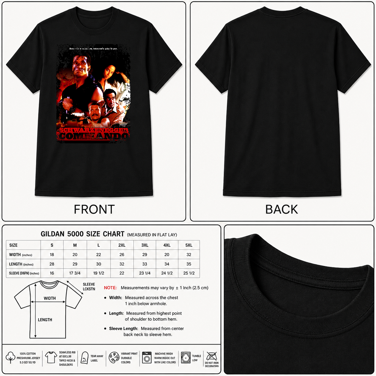 Commando - Movie Poster Inspired Unisex Black T-Shirt - HQ