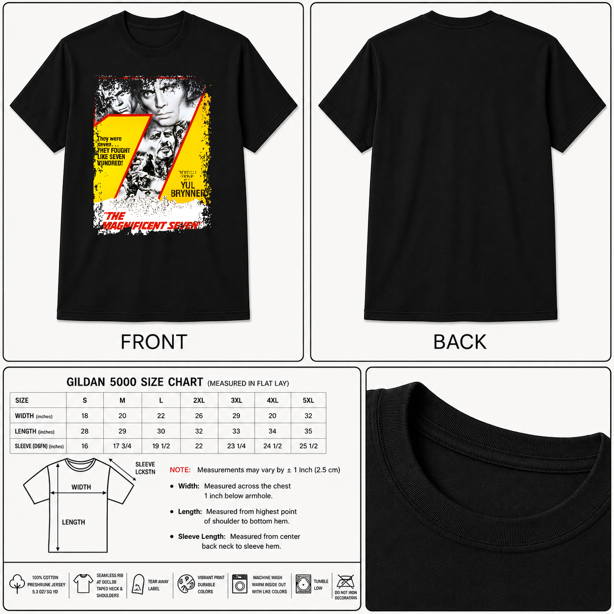 The Magnificent Seven - Western Movie Poster inspired Unisex Black Shirt