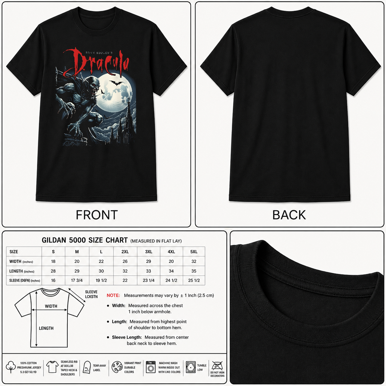 Bram Stoker's Dracula T Shirt - Vampire Classic Graphic Tee Halloween Art - New-TH82085