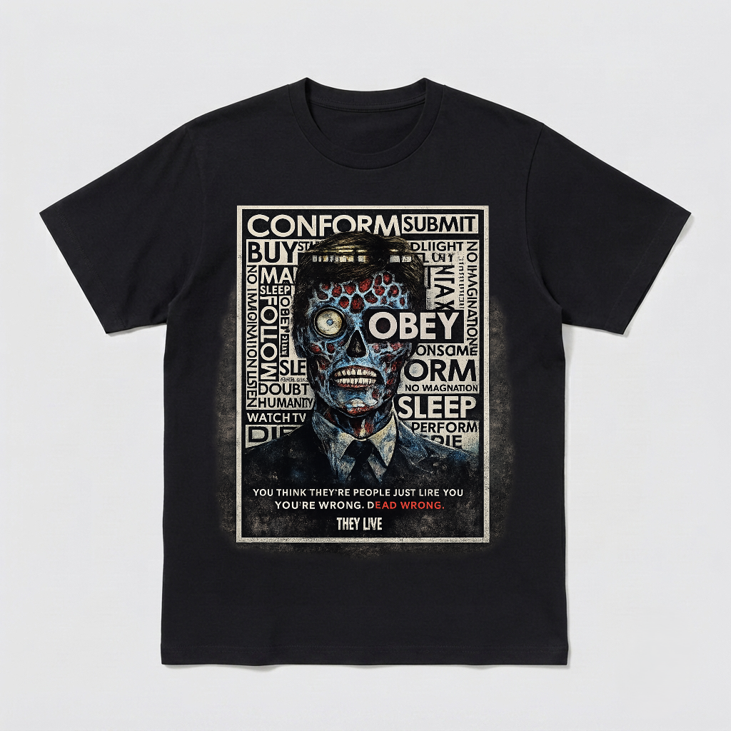 They Live Shirt Glitch Unisex Retro Vintage 80s Movie Horror Sci Fi - HQ