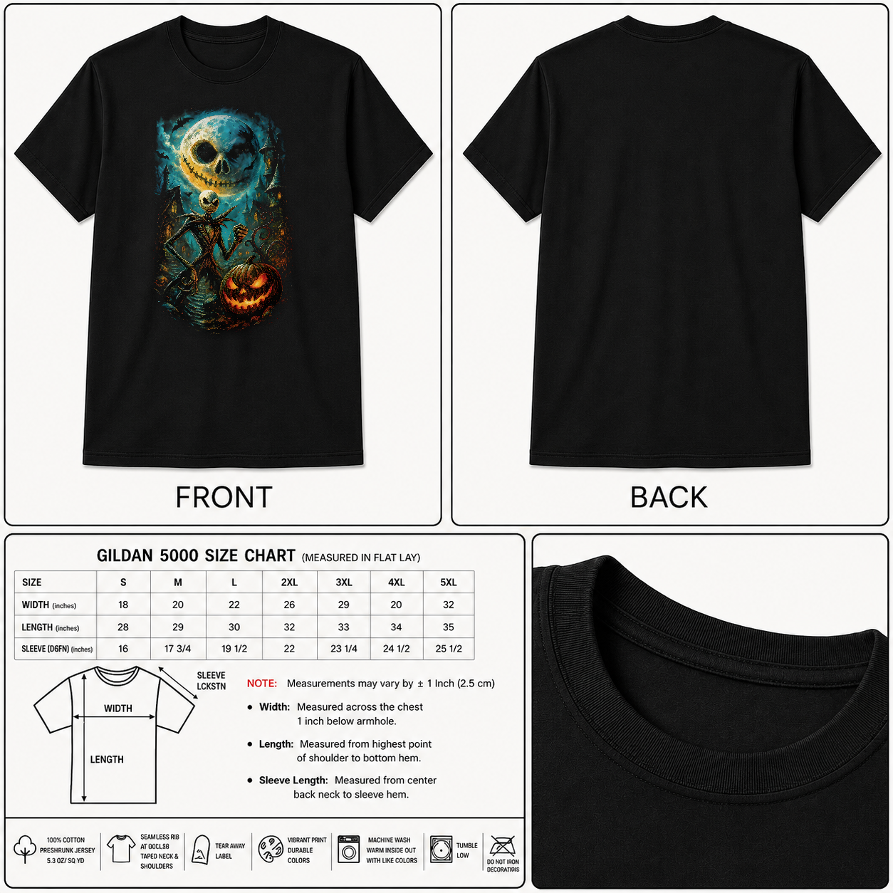 Nightmare Before Christmas Inspired Dark Horror Art Unisex Black Shirt