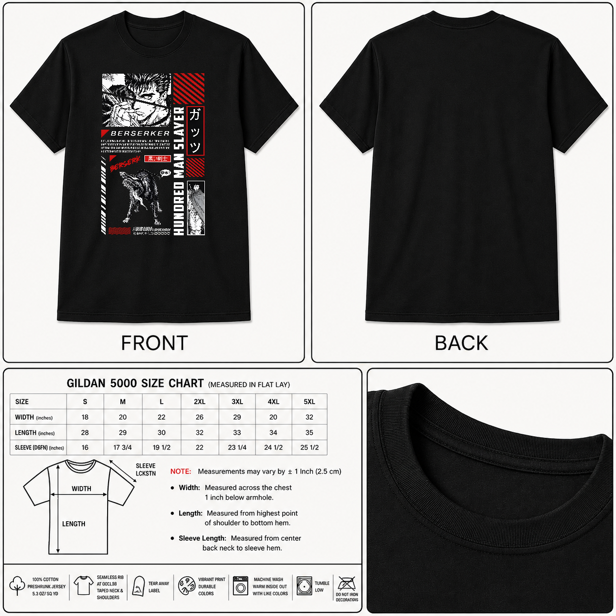 Berserk Anime Berserker Shirt Guts Hundred Man Slayer Graphic All Sizes