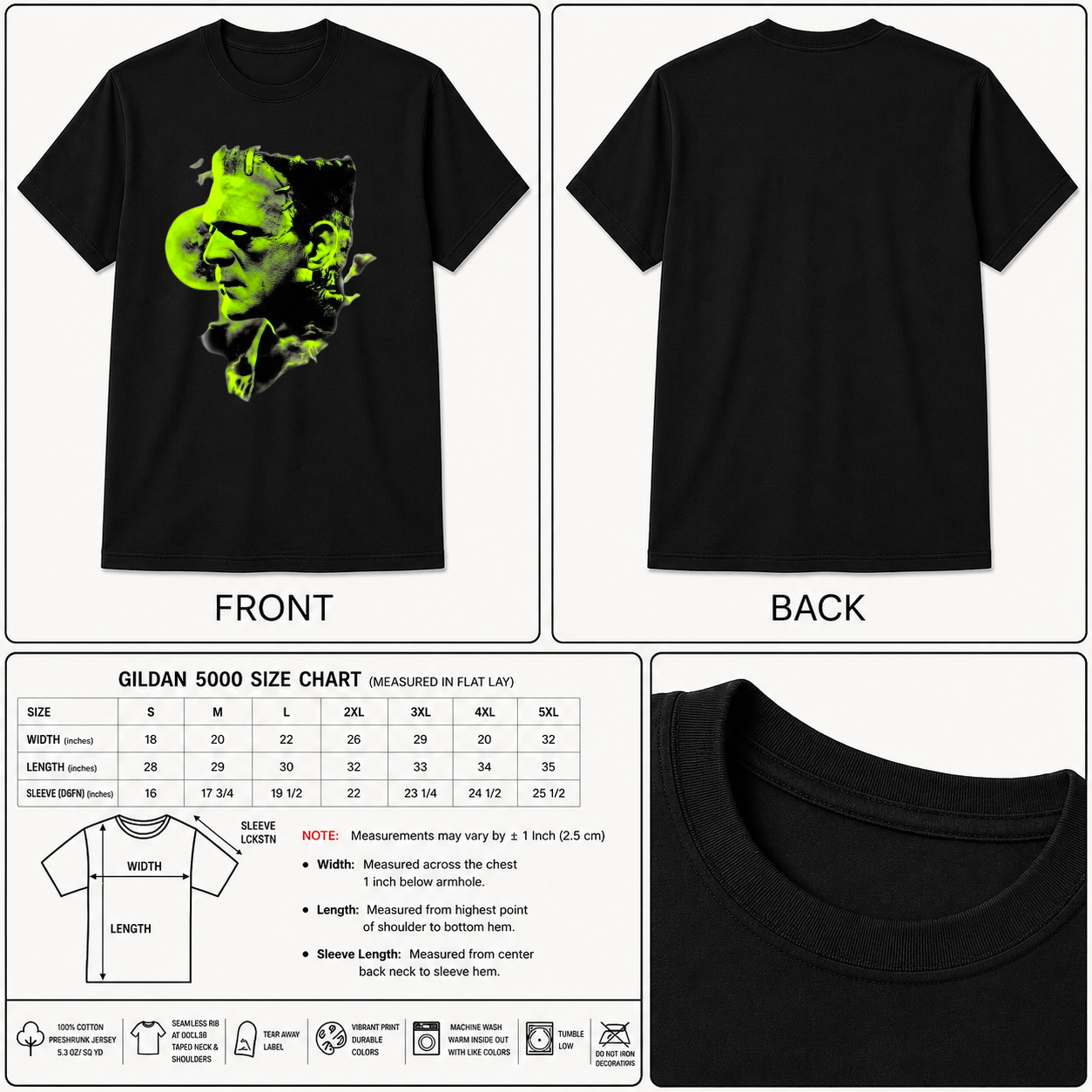 Horror Movie Shirt w Green Skull Lightning Dark Distressed Graphic Tee Art