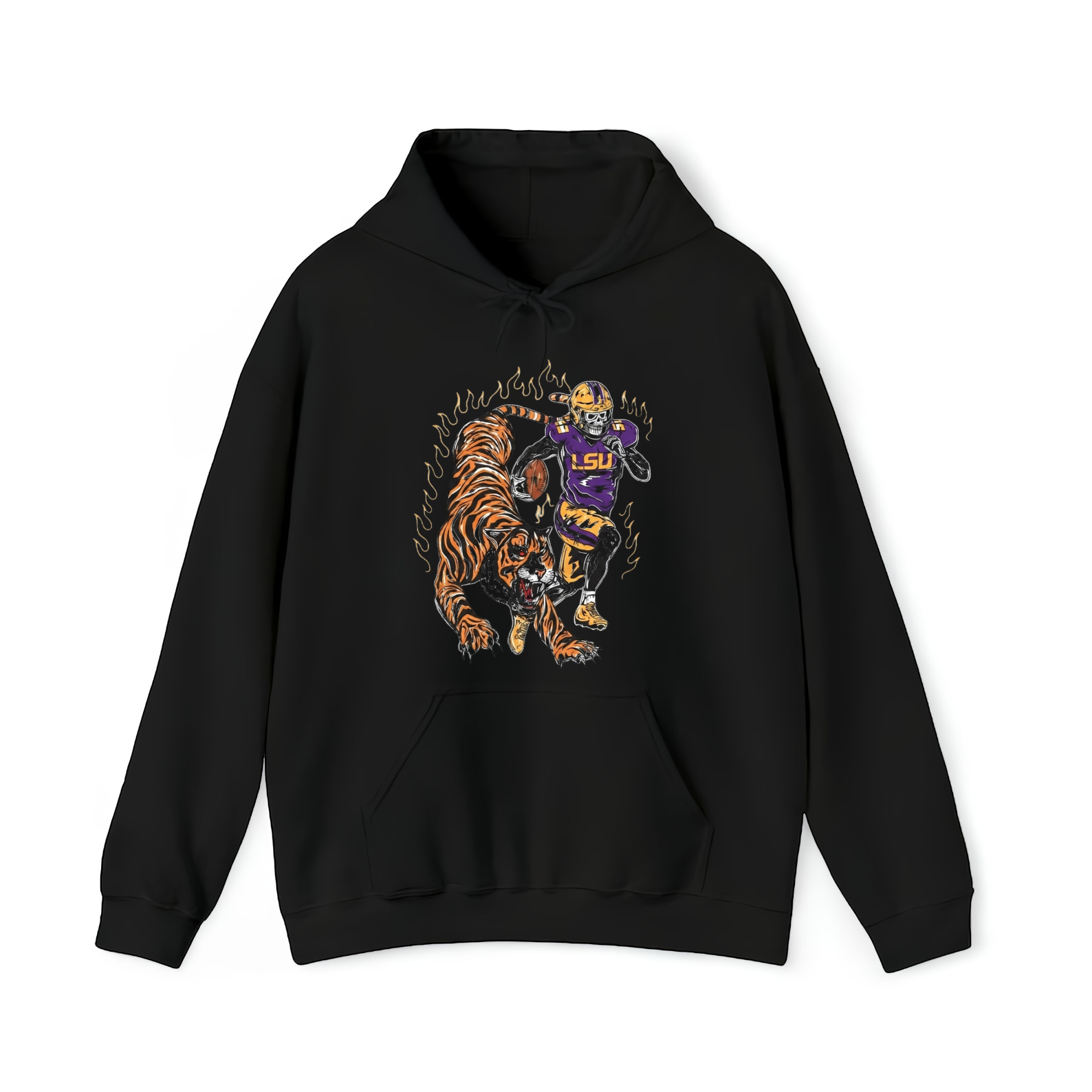 Angry Tiger and Football Skull Shirt Gothic Flaming Sports Graphic Tee