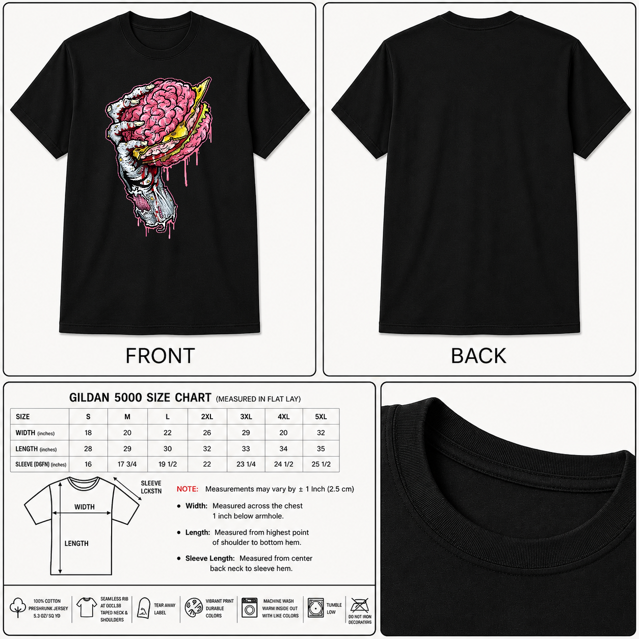 Zombie Brain Hamburger Halloween Horror Humor T-Shirt-TH82093