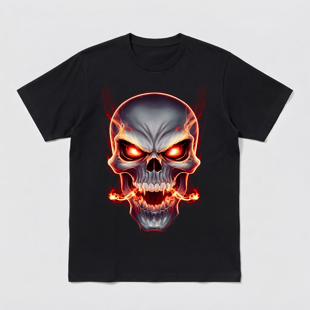 Flaming Skull - Tattoo Inspired Unisex Black Shirt