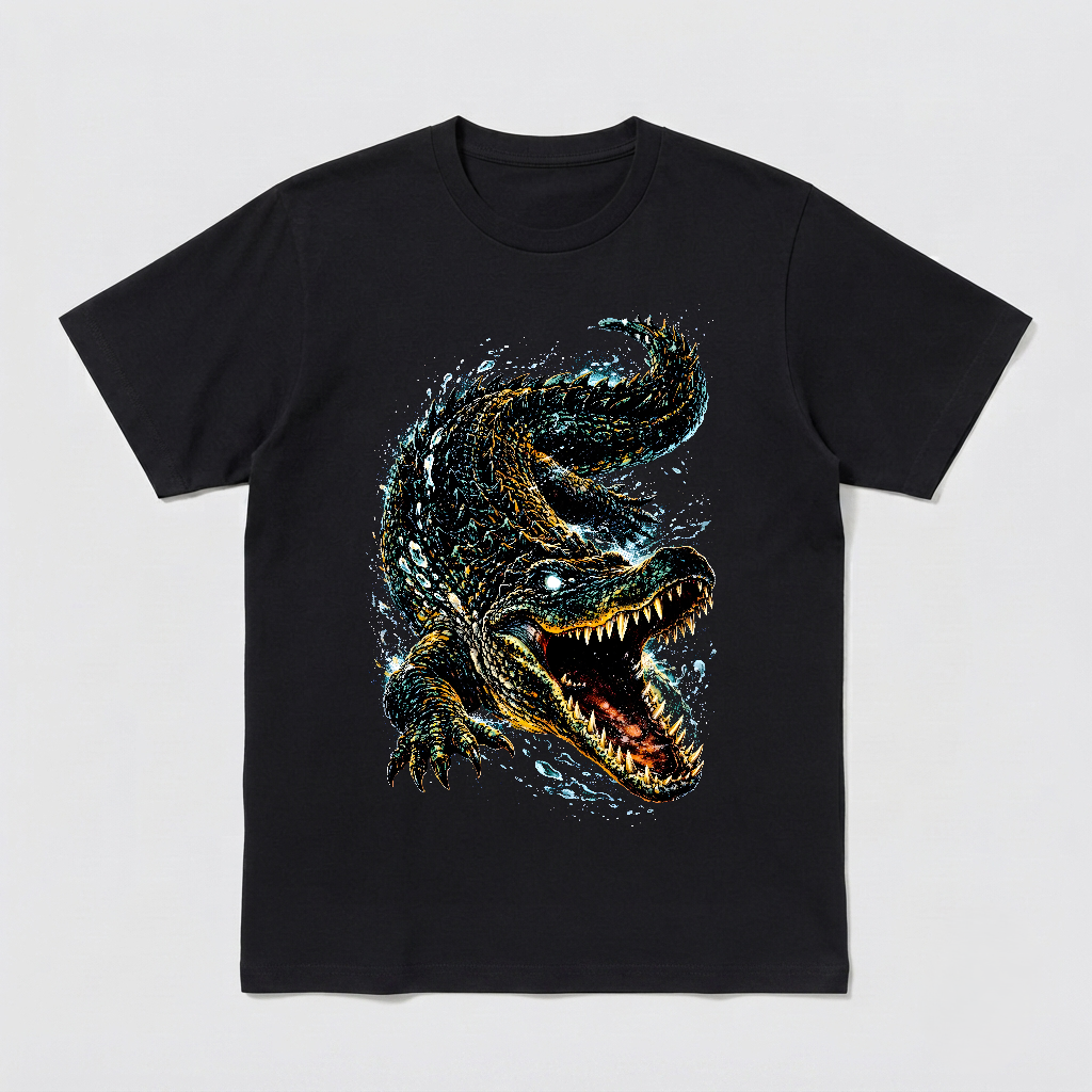 Crocodile Water Splash Alligator Attack Graphic Unisex Black Shirt