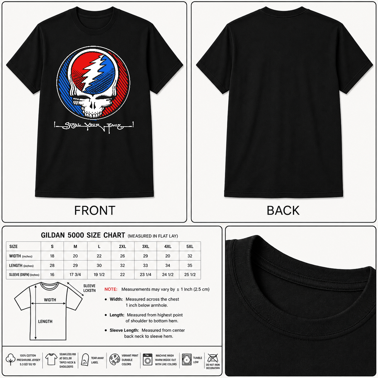 The Grateful Dead Steal Your Face Classic Rock Band T-Shirt Black S-3XL-TH82017