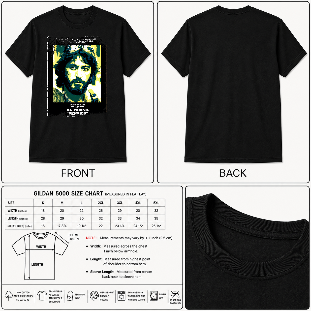 Serpico - Movie Poster Inspired Unisex Black Shirt