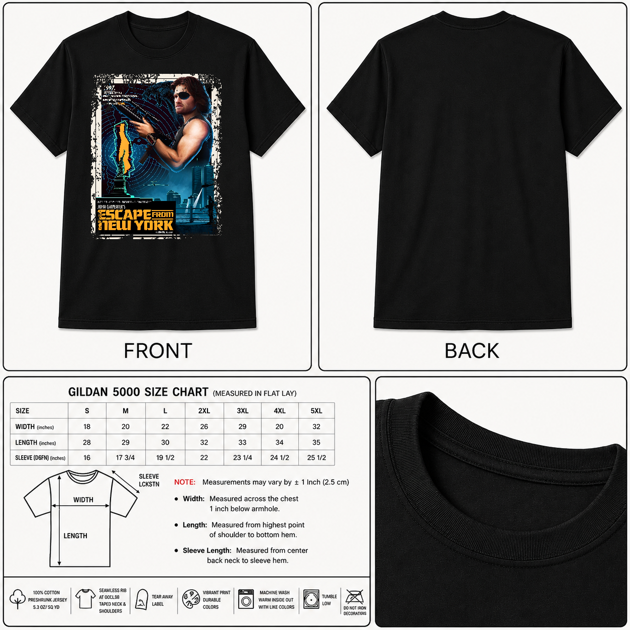 Escape From New York - Movie Poster Inspired Unisex Black T-Shirt - HQ