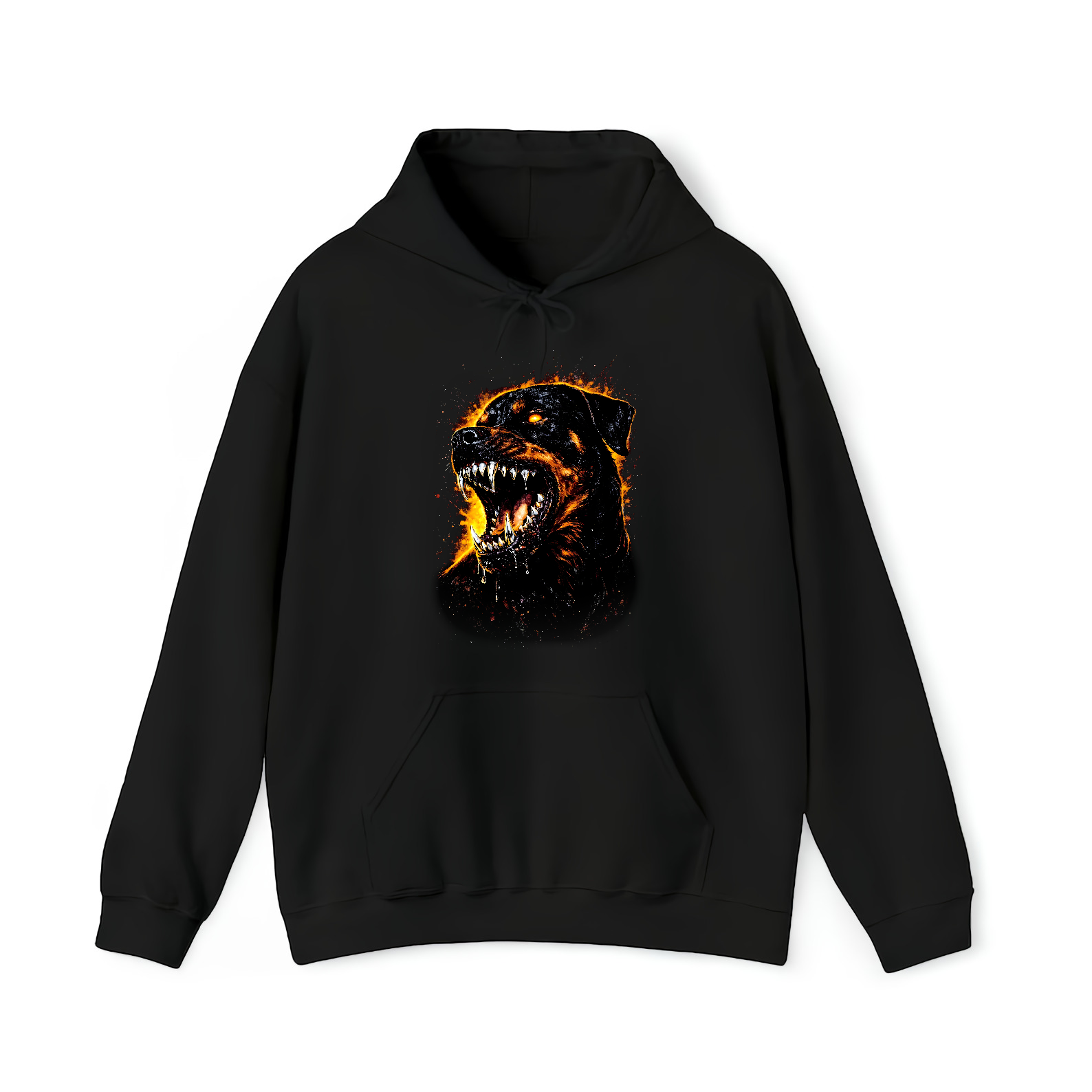 Glowing Eye Demon Dog Snarling Rottweiler Fire Unisex Black Shirt
