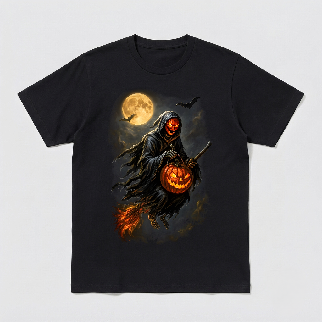Inspired by Pumpkin Reaper Witch Dark Horror Art Unisex Black Shirt