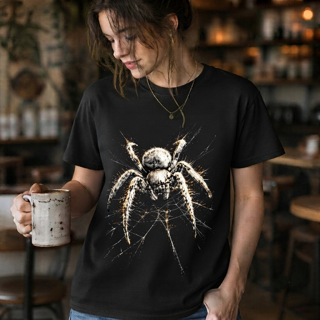 White Spider Web Realistic Arachnid Unisex Black Shirt