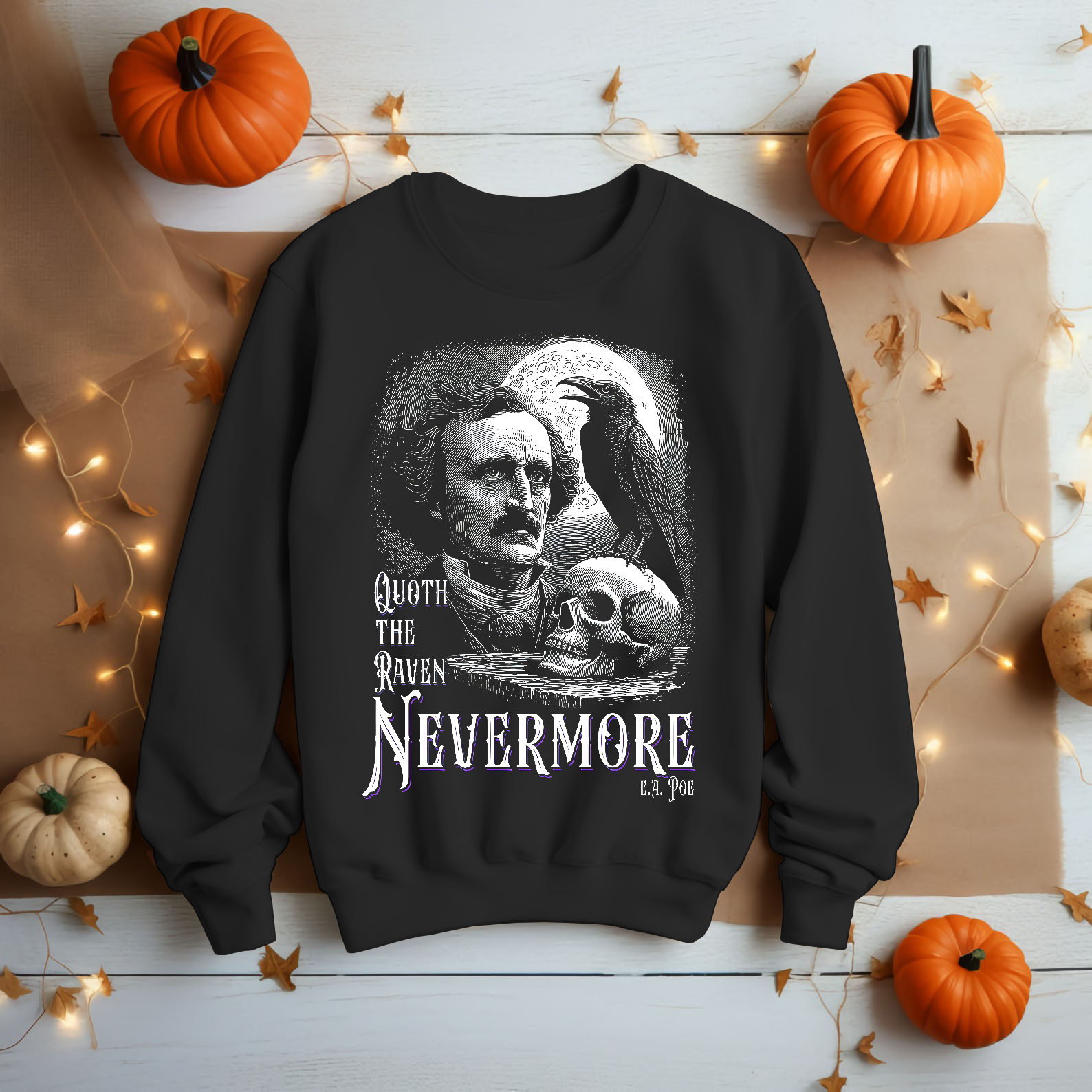 Edgar Allan Poe Raven Nevermore Gothic Horror Halloween Art Shirt - HQ