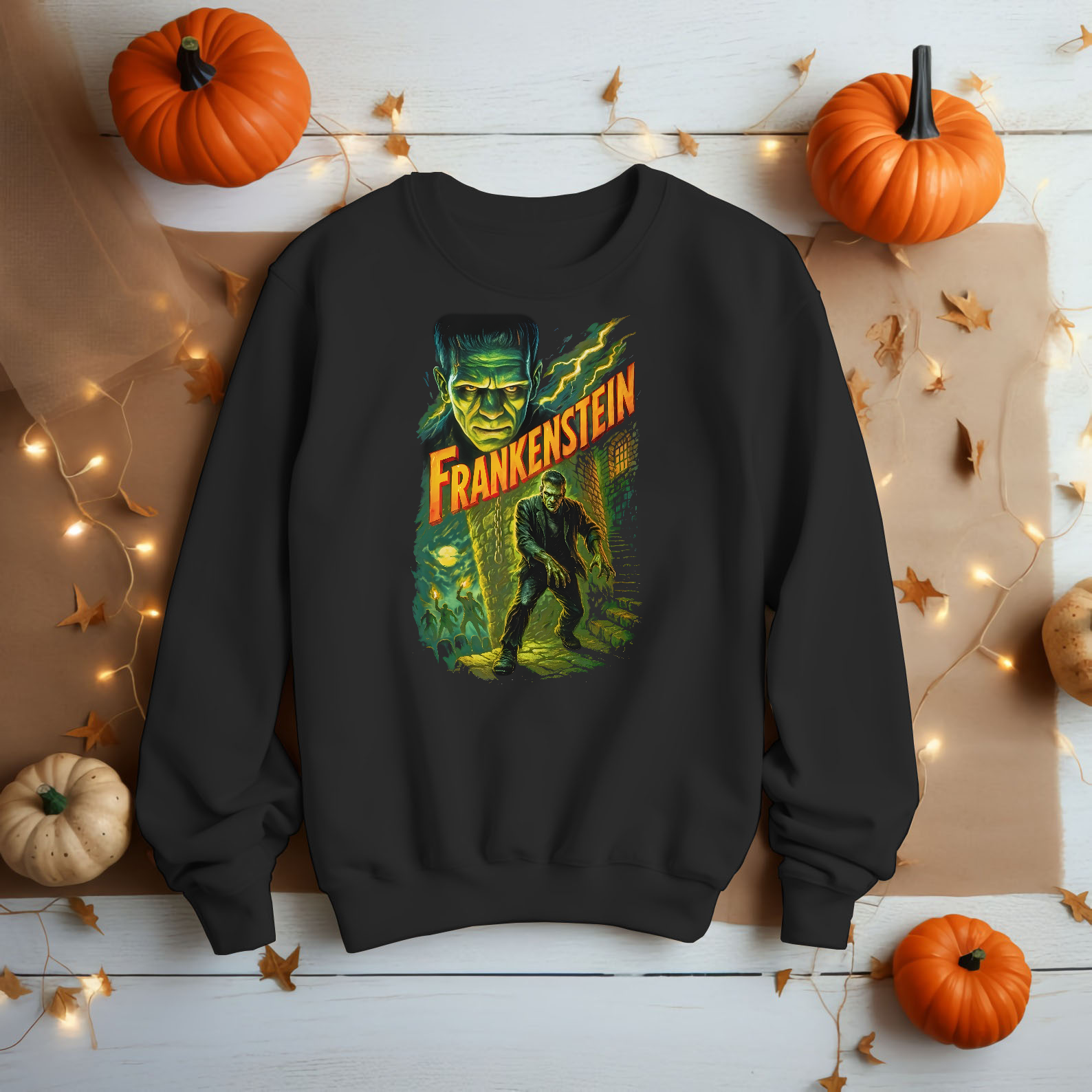 Evil Horror Frankenstein Style Printed Unisex Black Shirt